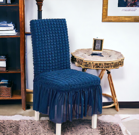 FRILL STYLE BUBBLE DINING CHAIR COVER ( COLOR BLUE )