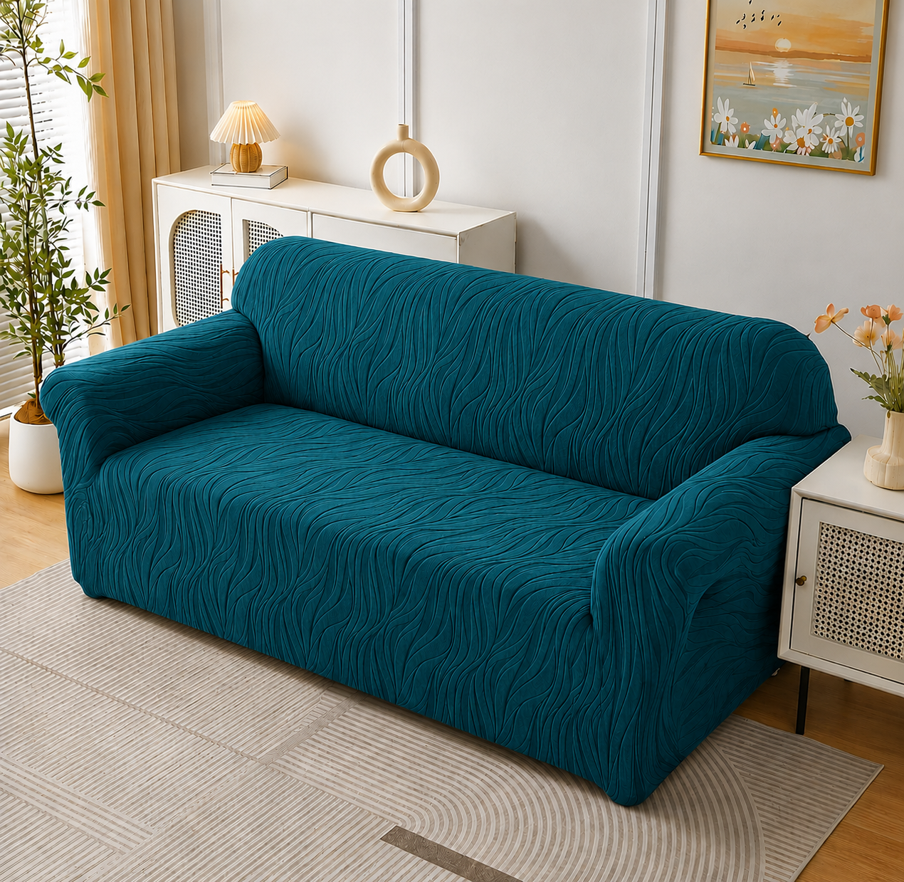 Floral Velvet Touch Sofa Cover ( ZINC COLOR )