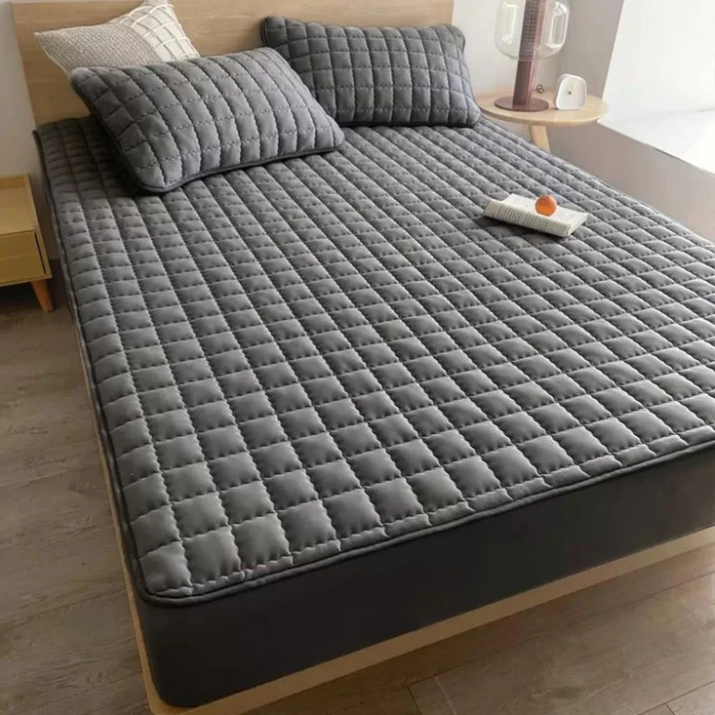 Solid Quilted 100% Waterproof Mattress Protector For Double Bed - Grey