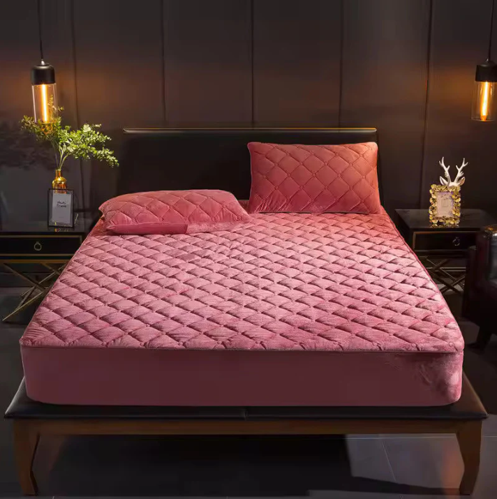 Thick Quilted 100% Waterproof Mattress Protector For Double Bed - Pink