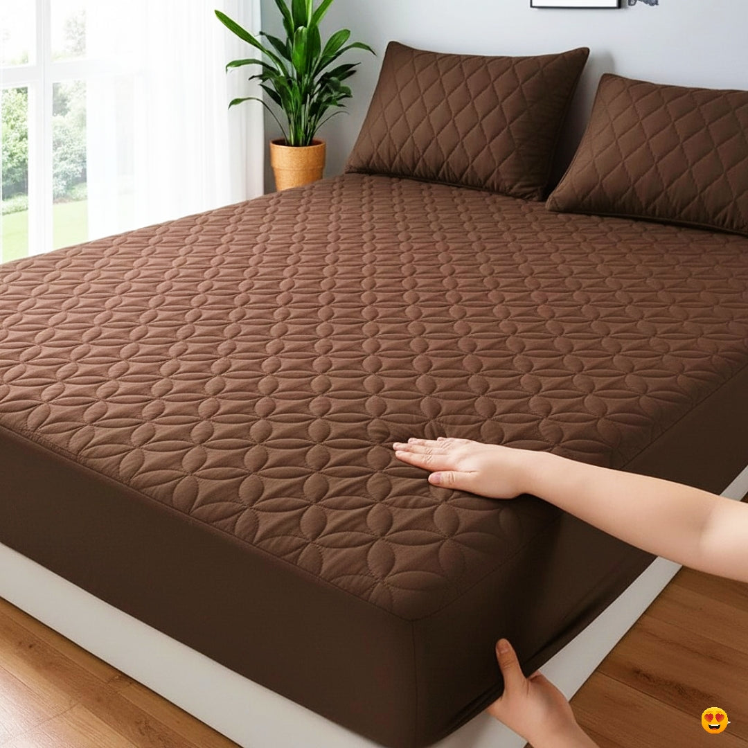 quilted whterproof matres cover ( BROWN COLOR )