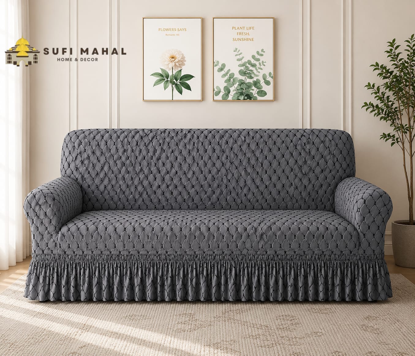 New Prient Butterfly Fabric Sofa Cover-Gray