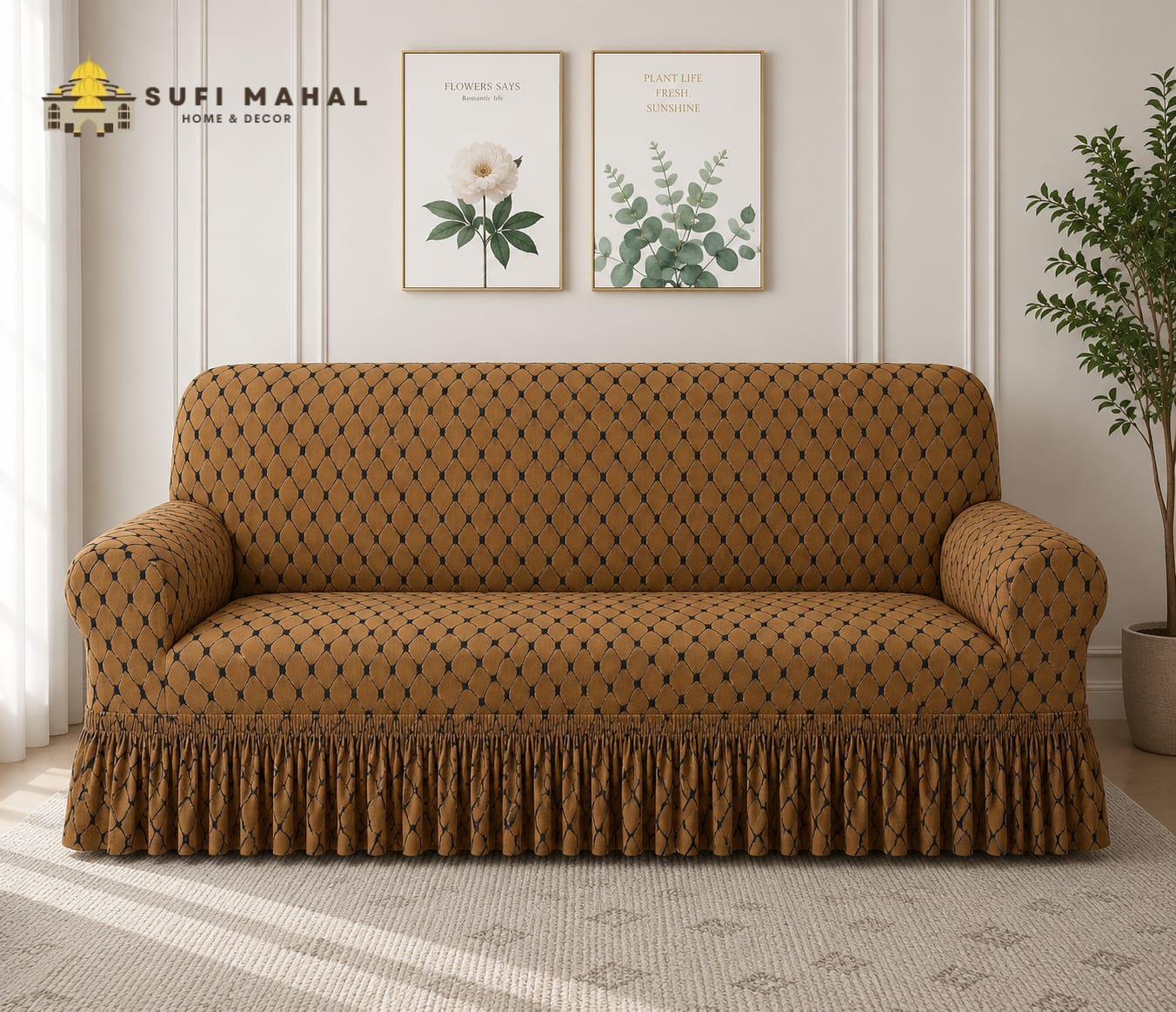 New Prient Butterfly Fabric Sofa Cover ( copper color )