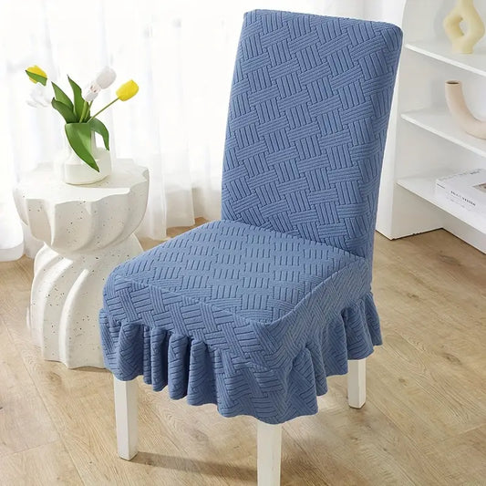 Frill Velvet Strip Design  Dinning Chair Covers (blue color )
