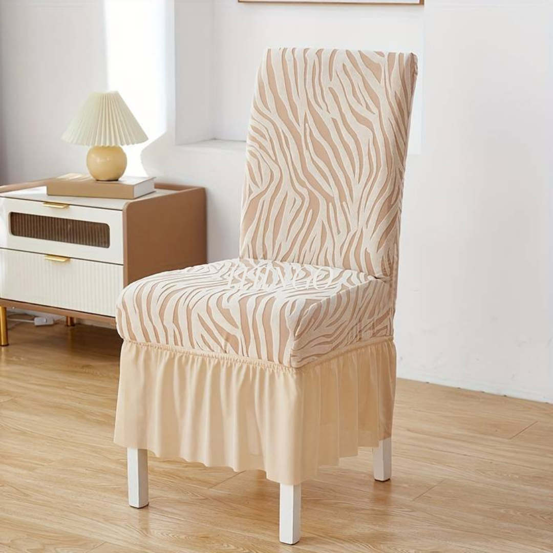 Wave Pattern Velvet Dinning Chair Covers ( Golden color )