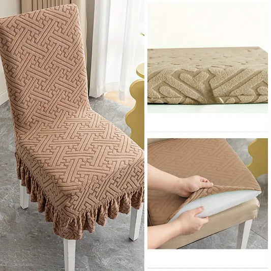 Frill Velvet Strip Design  Dinning Chair Covers (Copper color )