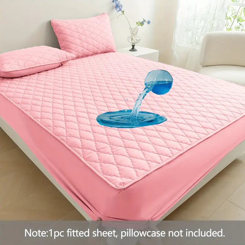 Solid Quilted 100% Waterproof Mattress Protector For Double Bed - Baby Pink