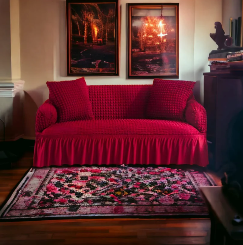 Bubble Turkish Sofa Cover - Red