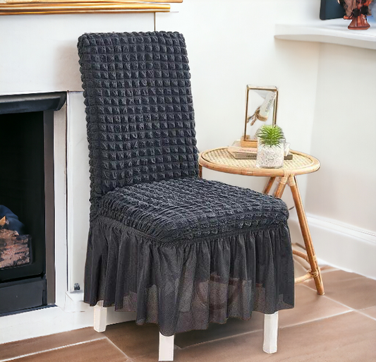 FRILL STYLE BUBBLE DINING CHAIR COVER ( COLOR BLACK )