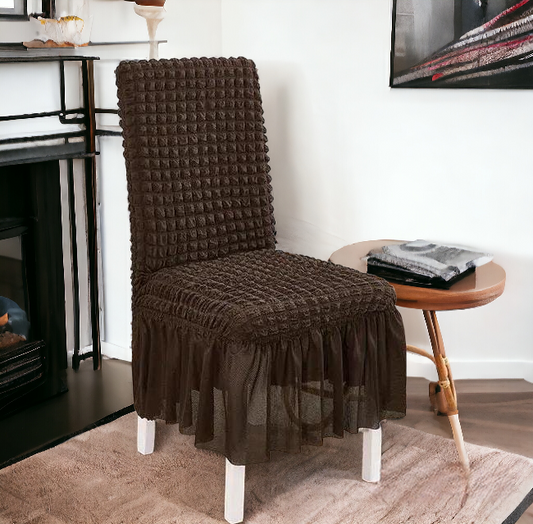 FRILL STYLE BUBBLE DINING CHAIR COVER ( COLOR BROWN )