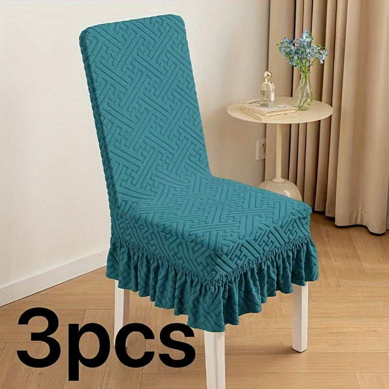 Frill Velvet Strip Design Dinning Chair Covers (Zinc color )