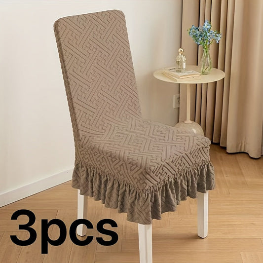 Frill Velvet Strip Design  Dinning Chair Covers (Brown color )