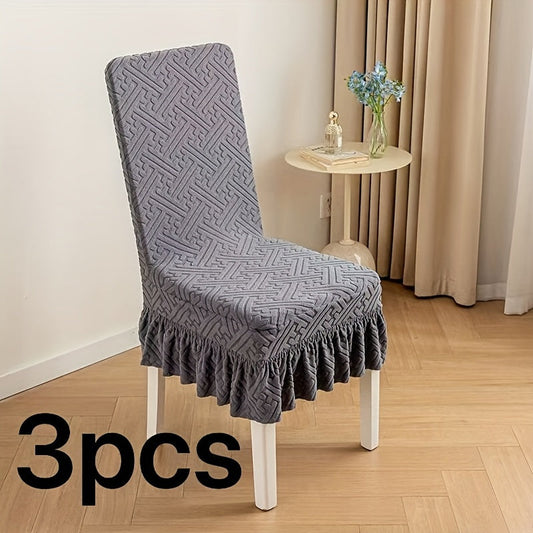 Frill Velvet Strip Design  Dinning Chair Covers (Gray color )