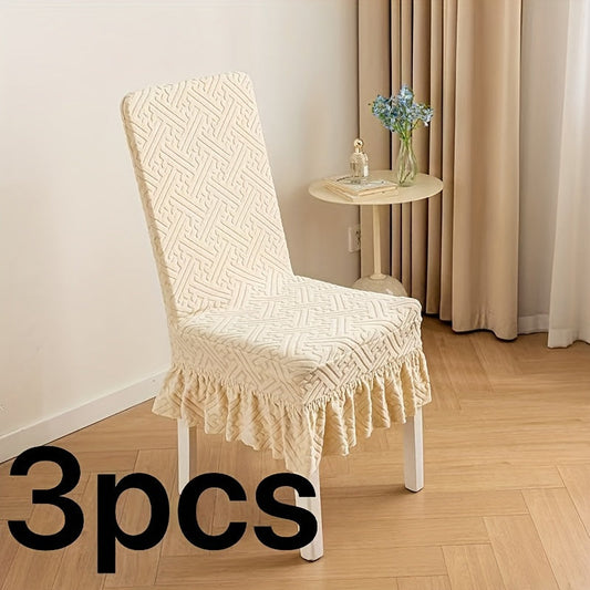Frill Velvet Strip Design  Dinning Chair Covers (Golden color )