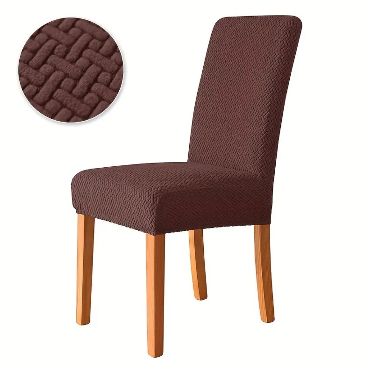 Velvet Strip Design Fitted Dinning Chair Covers ( brown color )