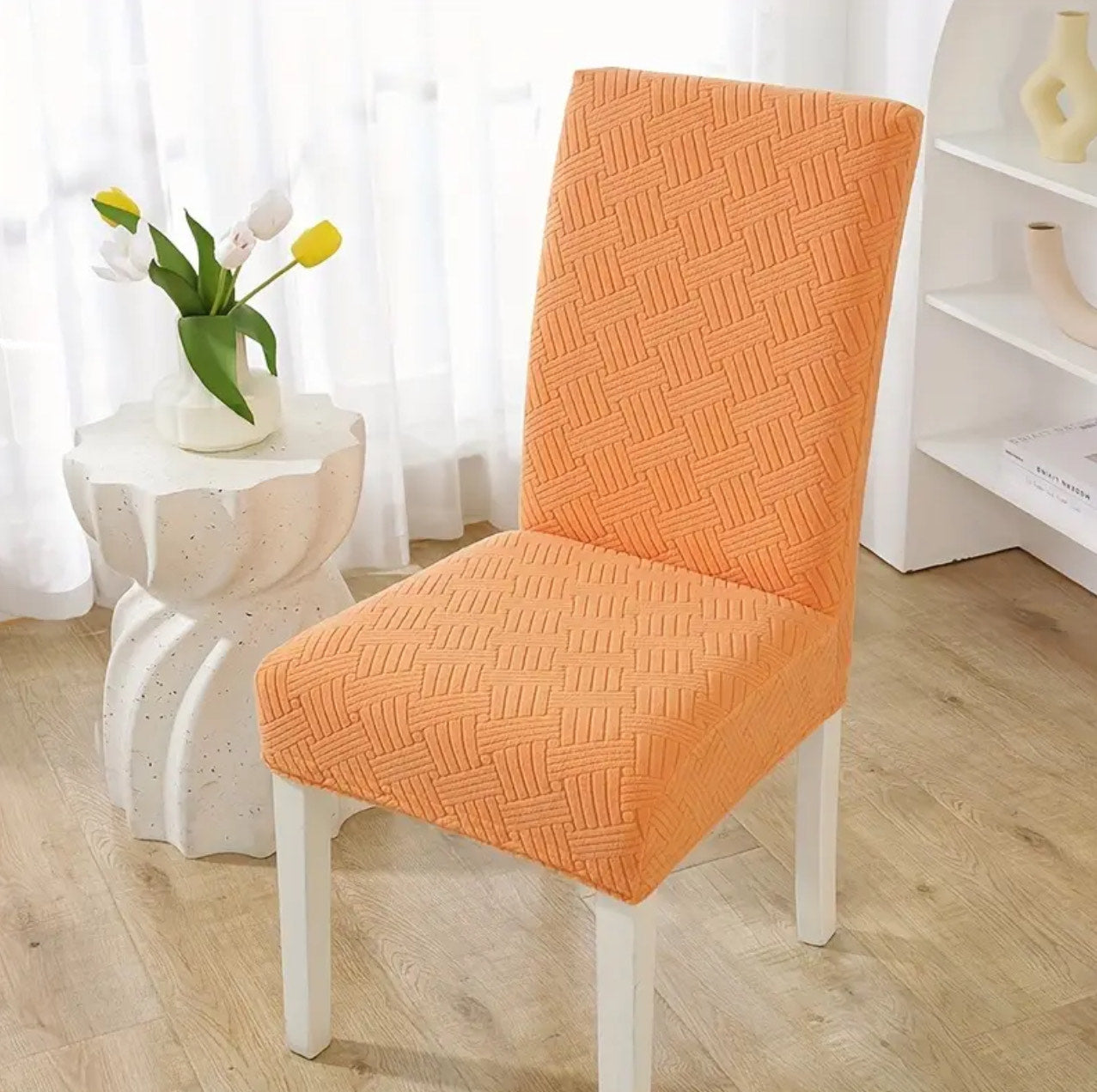 Velvet Strip Design Fitted Dinning Chair Covers ( Copper color )