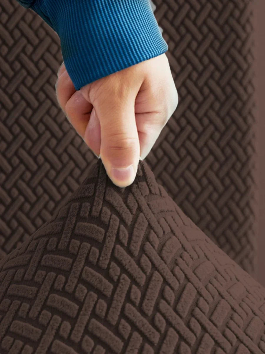 Stripe Jacquard L Shape Sofa Cover - Brown