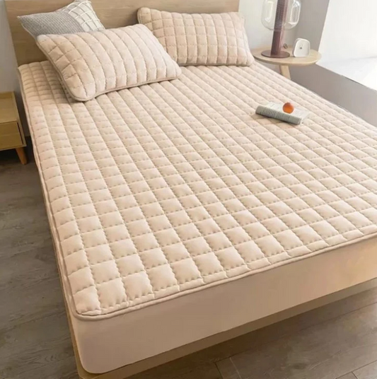 Solid Quilted 100% Waterproof Mattress Protector For Double Bed - Beige Skin