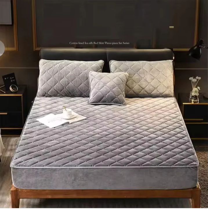 Thick Quilted 100% Waterproof Mattress Protector For Double Bed - Light Grey