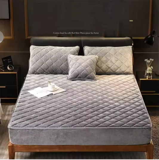 Thick Quilted 100% Waterproof Mattress Protector For Double Bed - Light Grey