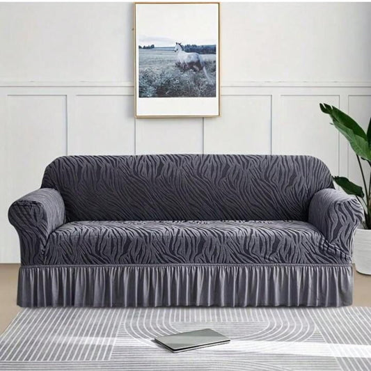 Zebra Velvet Sofa Covers With Frill & Without Frill - Grey -