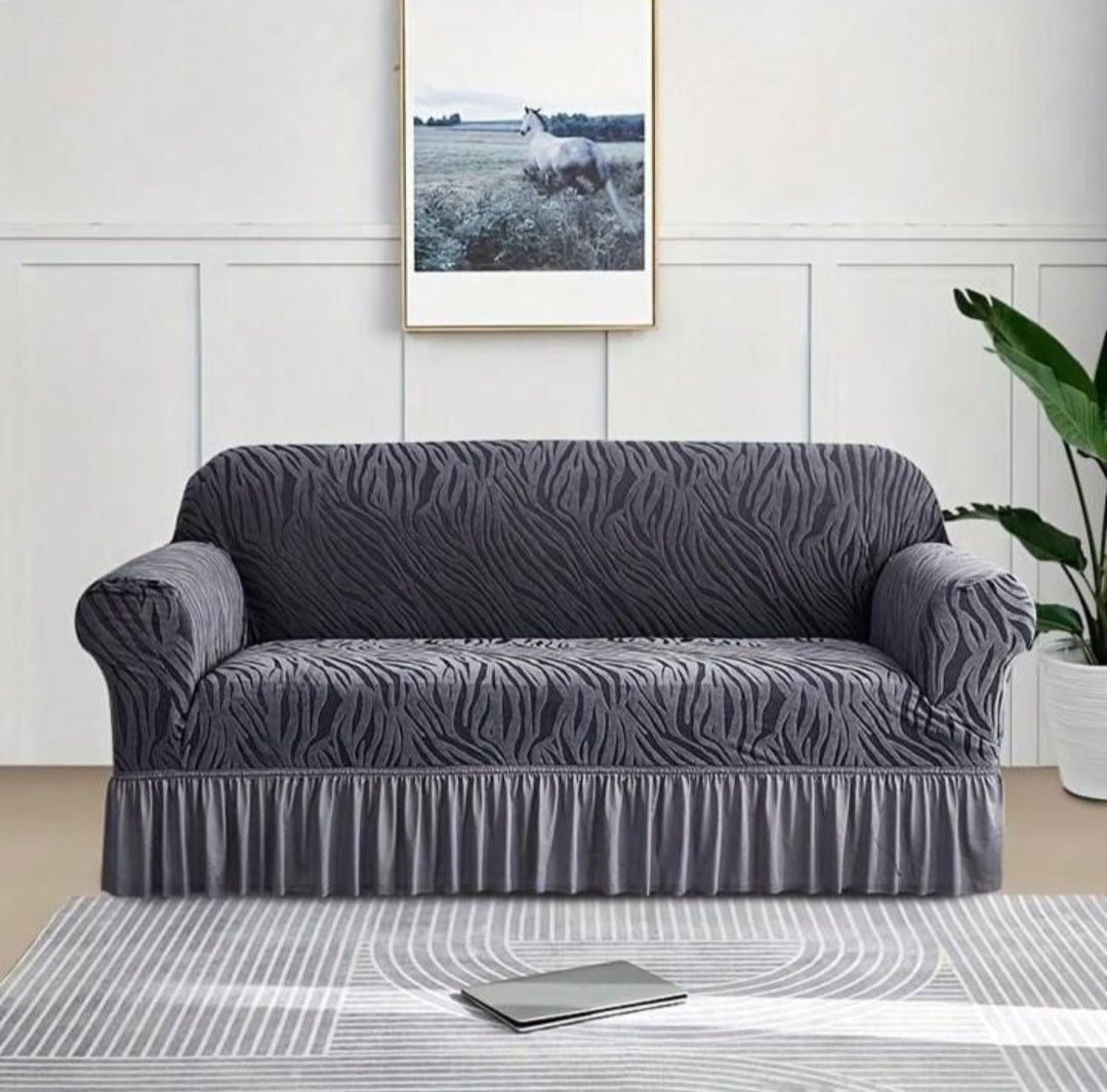 Zebra Velvet Sofa Covers With Frill & Without Frill - Grey -