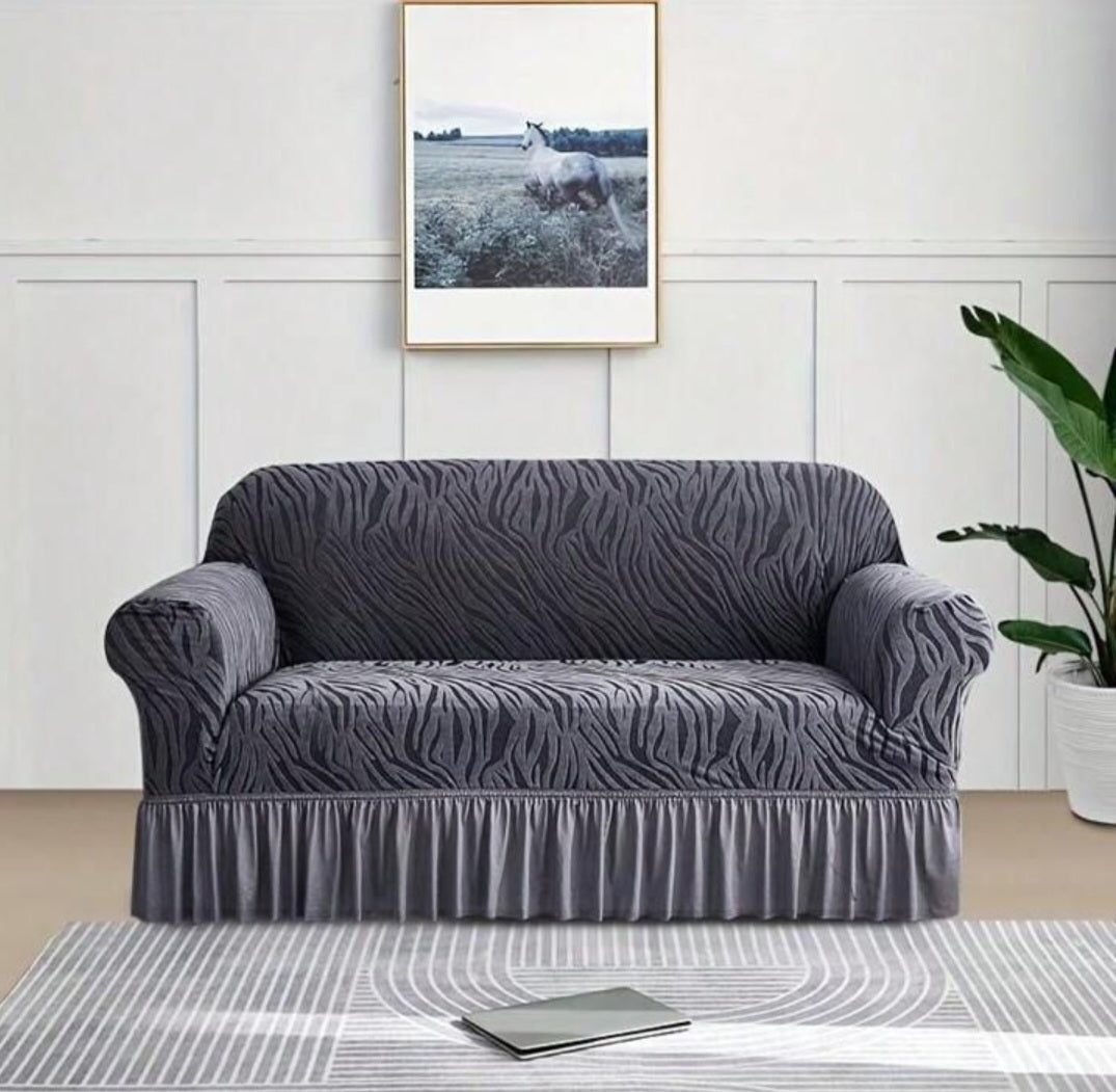 Zebra Velvet Sofa Covers With Frill & Without Frill - Grey -