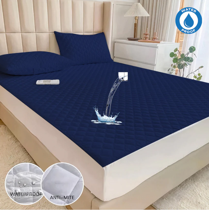 Ultra Soft Cotton Quilted 100% Waterproof Mattress Protector For Double Bed - Blue