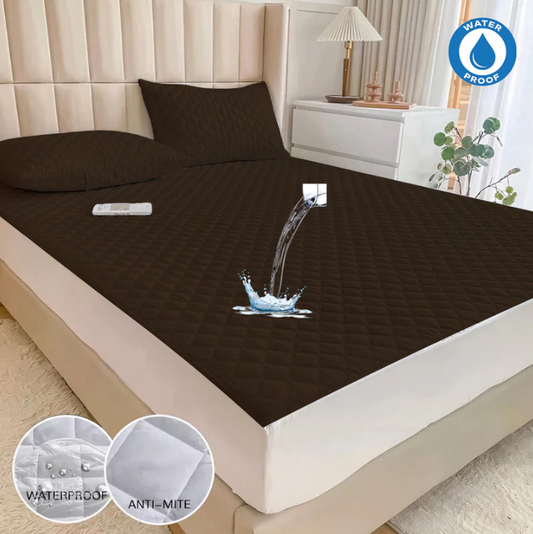 Ultra Soft Cotton Quilted 100% Waterproof Mattress Protector For Double Bed - Dark Brown