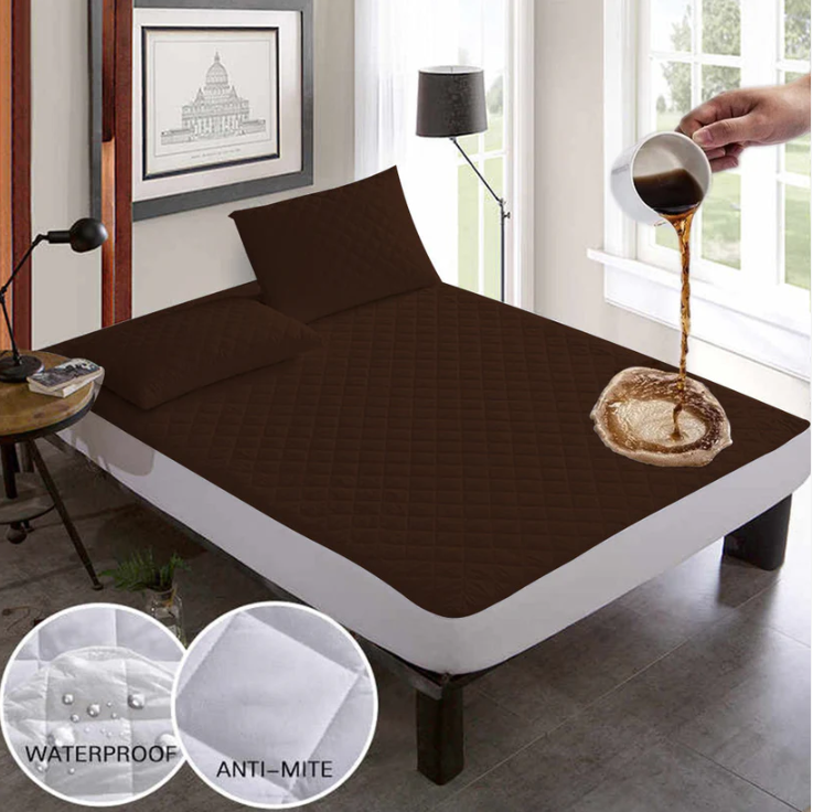 Ultra Soft Cotton Quilted 100% Waterproof Mattress Protector For Double Bed - Hot Brown