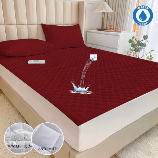 Ultra Soft Cotton Quilted 100% Waterproof Mattress Protector For Double Bed - Maroon