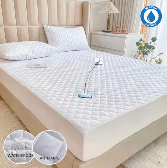 Ultra Soft Cotton Quilted 100% Waterproof Mattress Protector For Double Bed - White