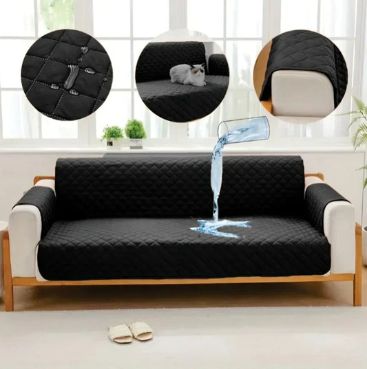 WATERPROOF COTTON QUILTED SOFA COVER - SOFA RUNNERS (Matt Black)