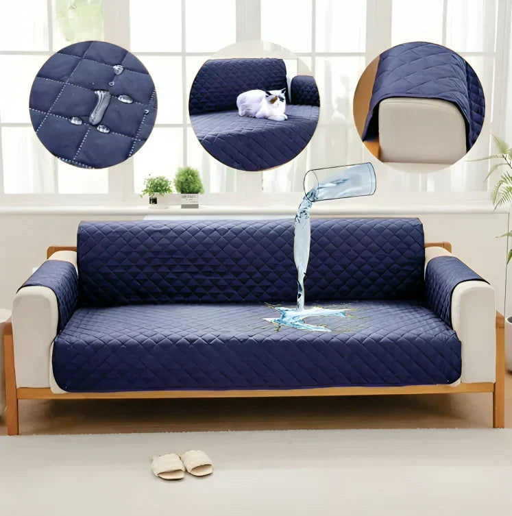 WATERPROOF COTTON QUILTED SOFA COVER - SOFA RUNNERS (Light Blue)