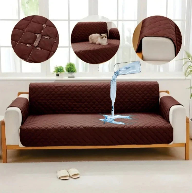 WATERPROOF COTTON QUILTED SOFA COVER - SOFA RUNNERS (Dark Brown)