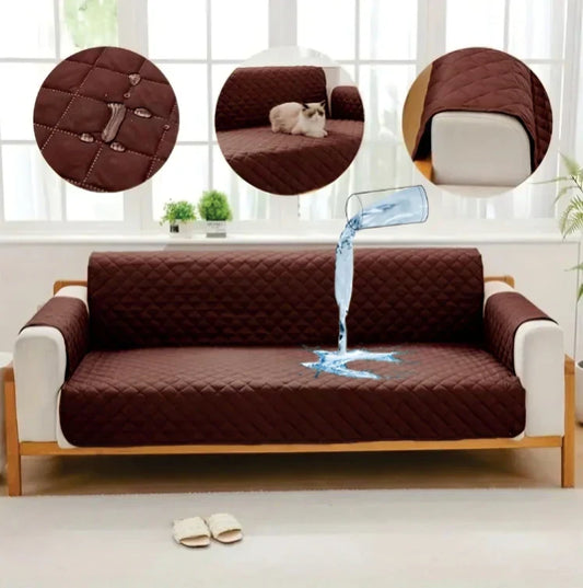 WATERPROOF COTTON QUILTED SOFA COVER - SOFA RUNNERS (Dark Brown)