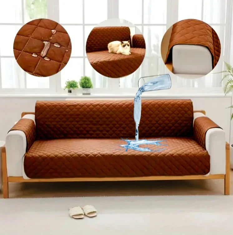 WATERPROOF COTTON QUILTED SOFA COVER - SOFA RUNNERS (Copper Brown)