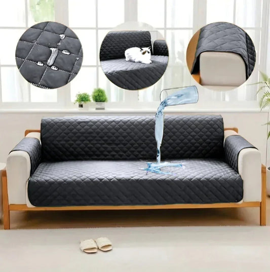 WATERPROOF COTTON QUILTED SOFA COVER - SOFA RUNNERS (Dark Grey)