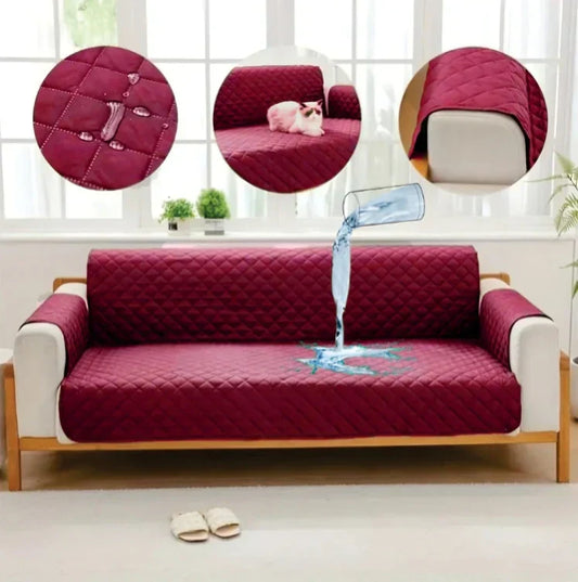 WATERPROOF COTTON QUILTED SOFA COVER - SOFA RUNNERS (Hot Maroon)