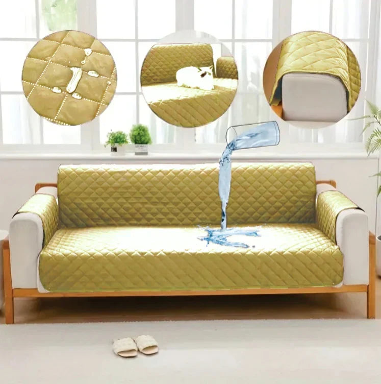 WATERPROOF COTTON QUILTED SOFA COVER - SOFA RUNNERS (Yellow Beige)