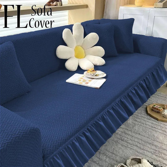 Jacquard Stripe Sofa Cover - ( Blue with Friel )