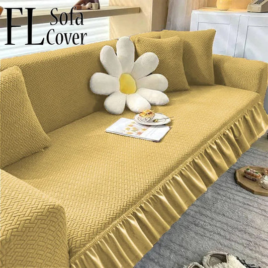 Jacquard Stripe Sofa Cover - ( Golden with Friel )