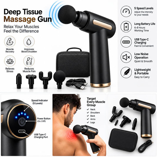 Imported Massage  Gun, 4 Heads, 6 Levels & LCD Display,