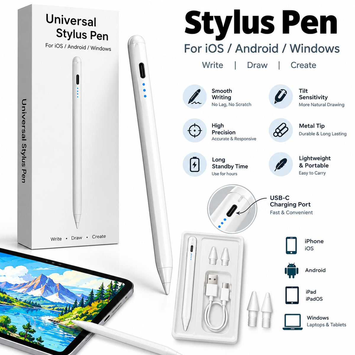 Universal Active Stylus Pen Touch Pen compatible for Android Windows ,