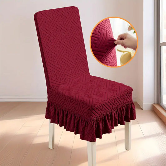 Frill Velvet Strip Design Dinning Chair Covers (Mahron color )