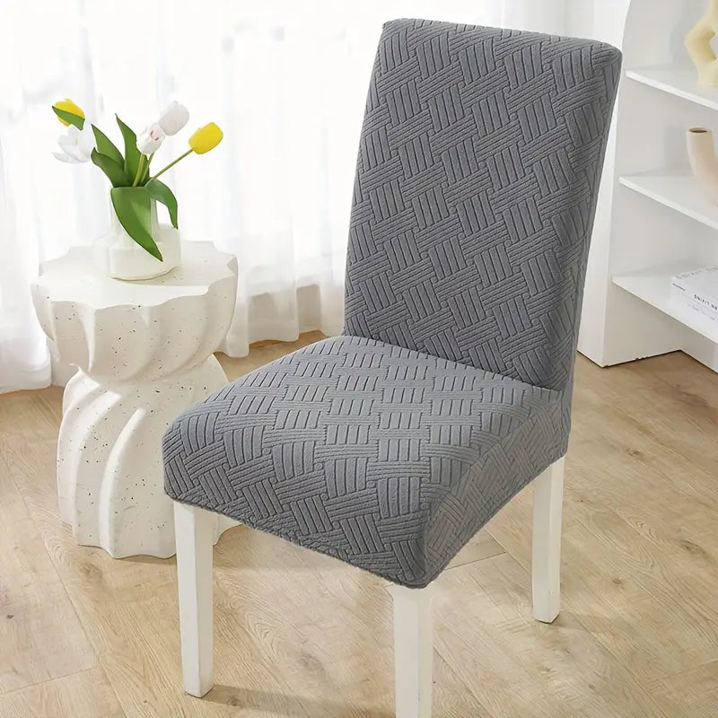 Velvet Strip Design Fitted Dinning Chair Covers ( Gray color )