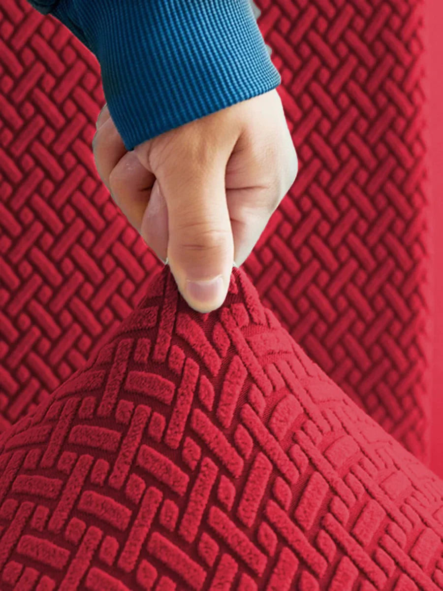 Stripe Jacquard L Shape Sofa Cover - Maroon